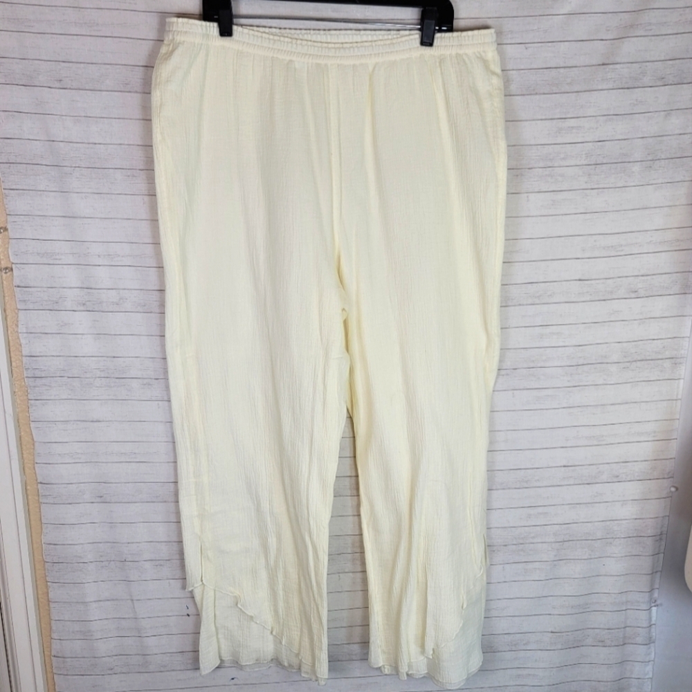 Soft Surroundings Gauzy Wide Leg Split Hem Pants in Cream Off White, sz XL